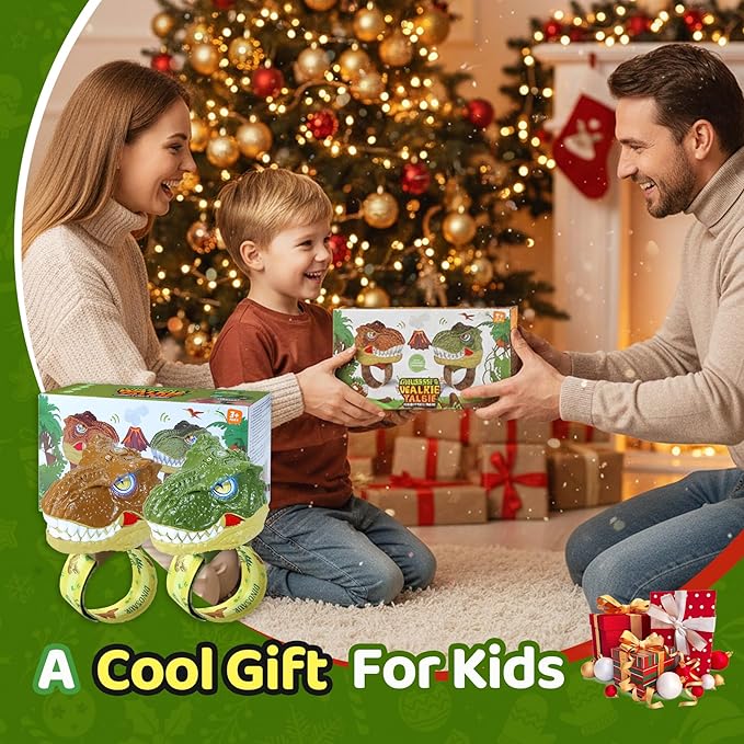 Vvinca Walkie Talkies for Kids 2 Pack Dinosaur - Toys for Boys Age 3-5 5-7 8-12 T-Rex Adjustable Strap Long Range Clear Sound Dino Walkie Talkie Outdoor Camping Christmas Birthday Gifts Toddlers