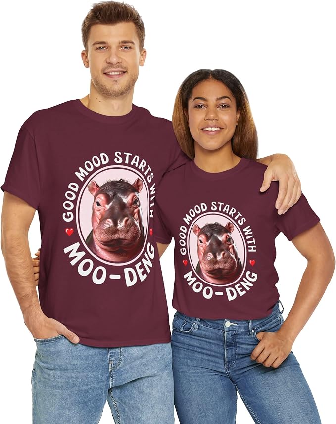 Good Mood Starts with Moo Deng Unisex T-Shirt, Funny Moo Deng Good Mood Minimalist Men and Women Shirt