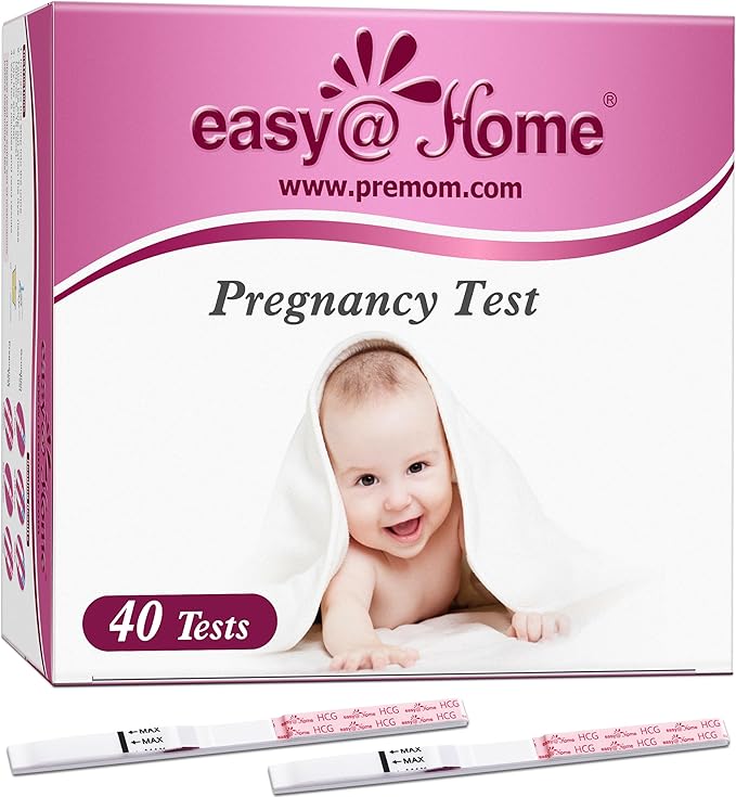Easy@Home Pregnancy Test Strips: 40 Bulk Pregnancy Strips, Early Detection hCG Test Kit - Pruebas de Embarazo, Powered by Premom APP | 40 Pack
