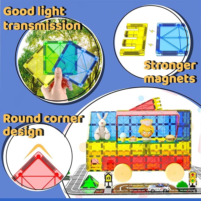Magnetic Tiles - Road Set, Magnetic Building Blocks, Preschool Montessori Toys Gift for 3+ Year Old Boys and Girls, Sensory Travel Toys for Kids Aged 3-5 and 4-8, Ideas for Toddler with Autism