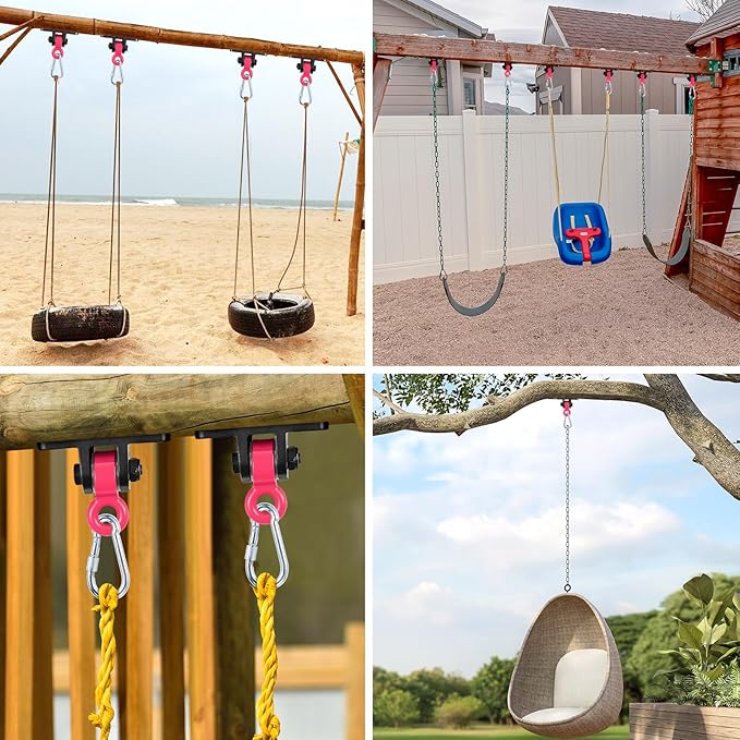 Heavy Duty Swing Hangers for Wooden Sets Playground Porch Indoor Outdoor & Hanging with Snap Hooks (Black and red)