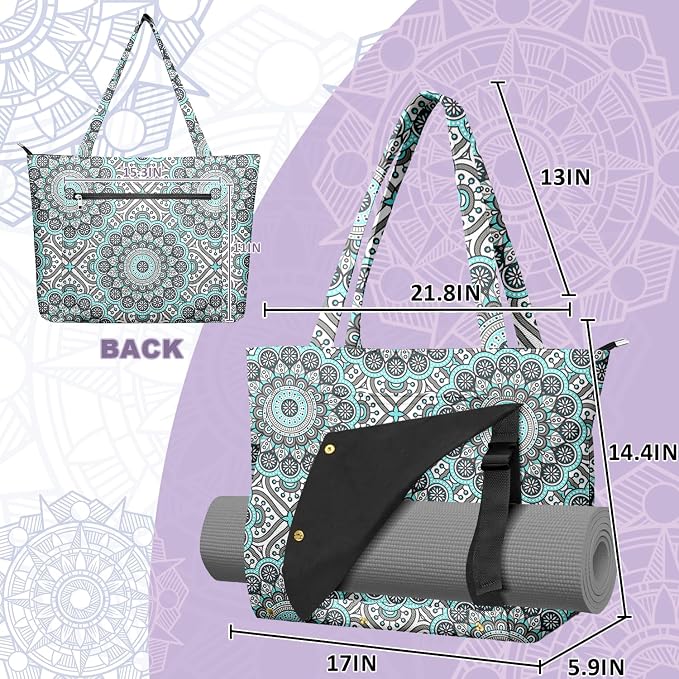 Yoga Bag for Women, Large Canvas Yoga Mat Tote Bag with Yoga Mat Carrier - Large Mat Pocket Fitness Tote for Pilates, Gym, Travel, Office & Beach