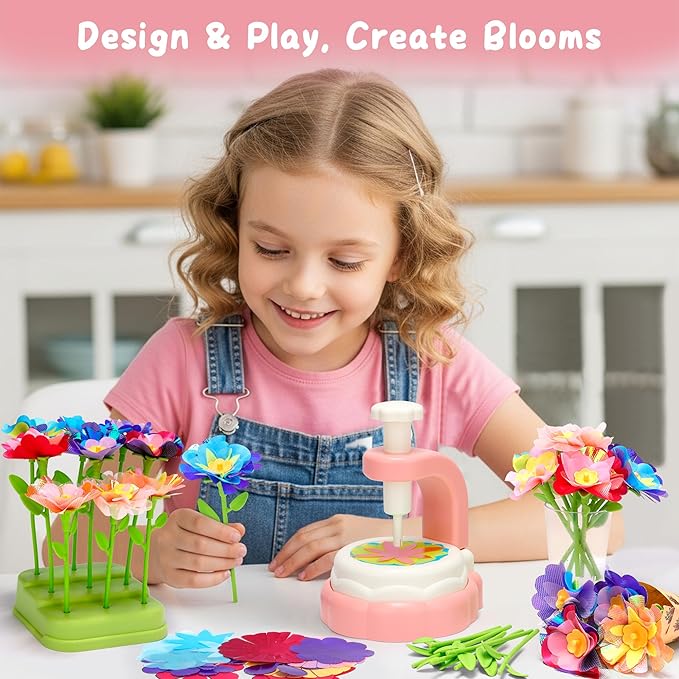 Aboofx Flower Making Craft Kit for Kids Age 3 4 5 6 7 8, Educational DIY Flower Craft Kits for Preschool Girls, Art and Crafts Activity Fabric Flower Bouquets Toys Gifts for Girls Birthday Christmas