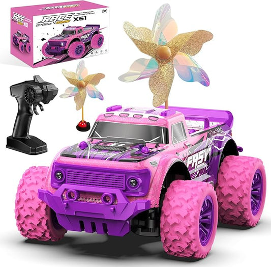 iDrone Remote Control Car for Girls: 1:20 Scale Pink Purple Rc Truck with LED Light and DIY Windmills - 20Km/h All Terrain Fast RC Cars, 2.4GHz Monster Truck Toys for Kids Gift