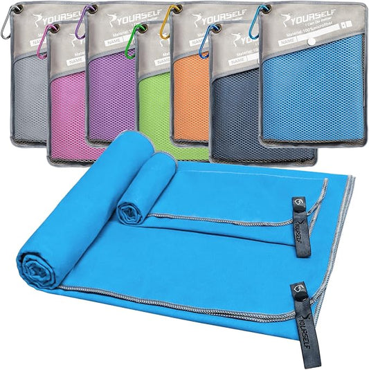 SYOURSELF 2 Pack Microfiber Camping Towel, Quick Dry Towel, Soft Absorbent Compact Travel Gym Workout Sweat Towel for Beach Yoga Swim Travel Camping Hiking Backpack Essentials (XL:72"x32"+12"x24")