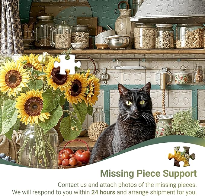 1000 Piece Puzzle for Adults - Black Cat Vintage Country Kitchen Jigsaw Puzzles - Brain Teaser Adult Puzzles - Christmas Birthday Gifts for Women/Men