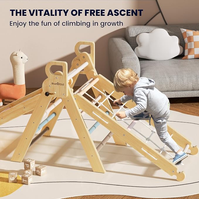 BlueWood 2025 8-in-1 Pikler Triangle Climbing Set Toddler Toys Indoor Baby Jungle Gym Climber Playground for Kids - Mauve Pink
