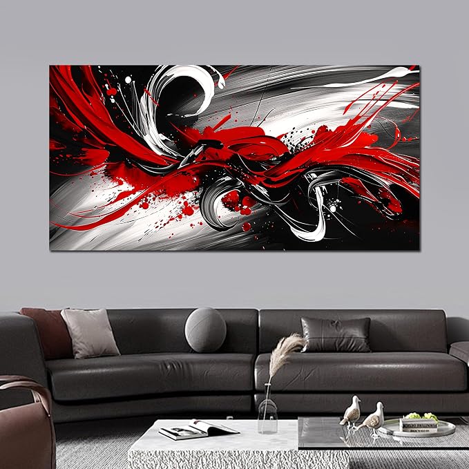 Black and White Red Large Canvas Wall Art for Living Room Framed Print Picture Painting Bedroom Office Wall Decor Modern Room Abstract Wall Decorations Artwork Size 30x60 Ready to Hang