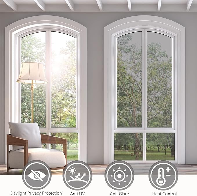 KESPEN Window Film One Way Daytime Privacy Static Cling Sun Blocking Anti UV Reflective Window Tint for Home and Office, Silver, 29.5 Inch X 6.5 Feet