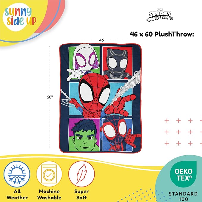Marvel Spidey and His Amazing Friends Spiderman Kids Fleece Blanket 46x60 | Super Soft Microfiber Spiderman Throw, Lightweight Machine Washable, Miles Morales Ghost-Spider Hulk (Officially Licensed)