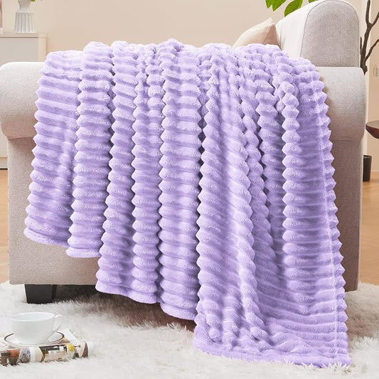 BEDELITE 3D Ribbed Pastel Lilac Fleece Twin Blanket for Bed, 60x80 Inch | Soft Warm Decorative Fluffy Blanket, Cozy Plush Lightweight Fuzzy Throw Blanket for Couch Sofa Room Decor, Gift for Women