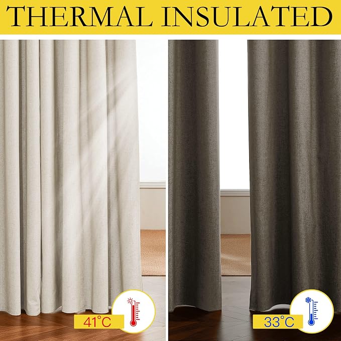NICETOWN 100% Blackout Linen Curtains for Bedroom with Thermal Insulated White Liner, W52 x L95, 2 PCs, Champagne, Long Drapes Sweep The Floor Decorative Keep Privacy Panels for Living Room/Villa