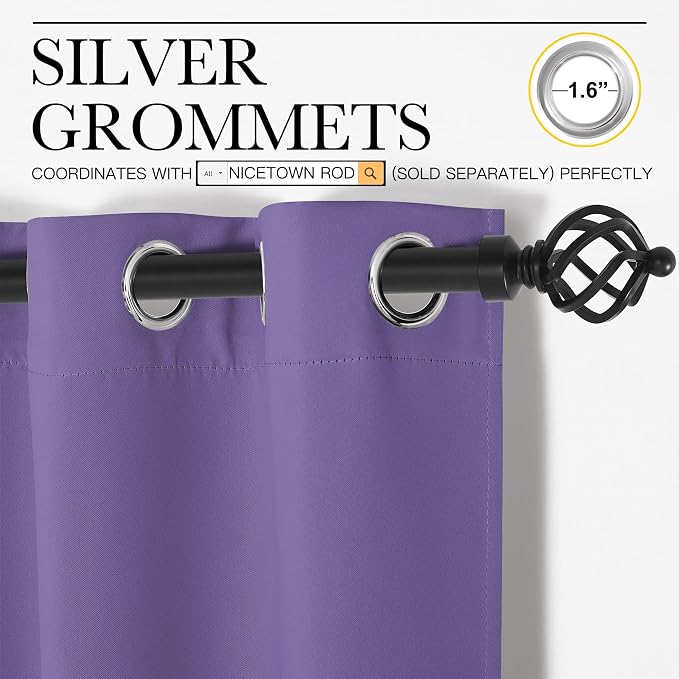 NICETOWN Lilac Purple Blackout Curtains 108" Long, 55" Wide, 2 Pieces for Office, Dining, Guest Room - Sound Reducing, Heat and Cold Block Panels for Modern Decorative