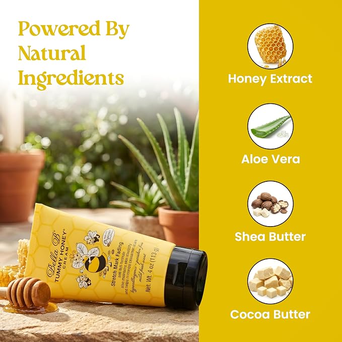 BELLA B NATURALS Tummy Honey Cream 4oz - Bella B Tummy Cream For Fading Stretch Marks - Pregnancy Cream To Prevent Stretch Marks - Stretch Marks Cream For Pregnancy - Pregnancy Stretch Mark Prevention