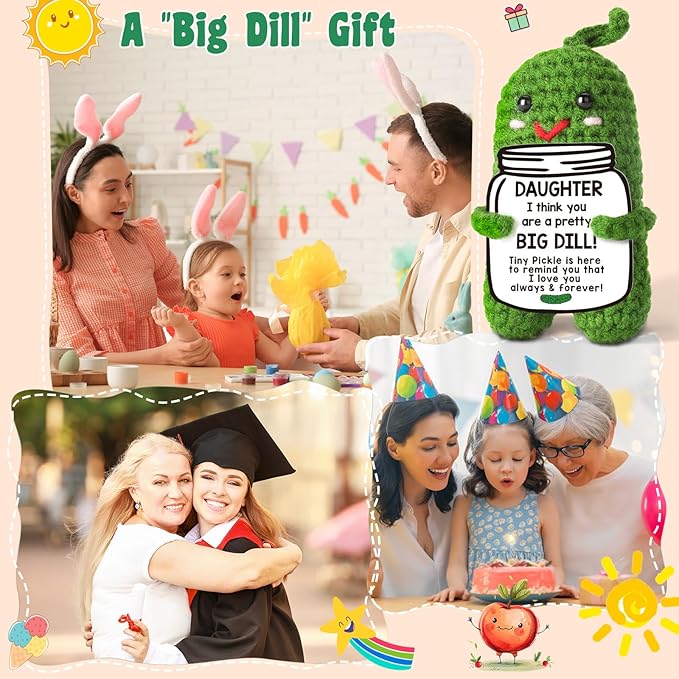 MAMAGIFTREE Christmas Daughter Gifts Pickle Plush Crochet Birthday Gifts for Daughter, Thanksgiving Basket - You're a Big Dill! Funny Crochet Pickle Doll, Unique Gifts for Daughter in Law Gifts