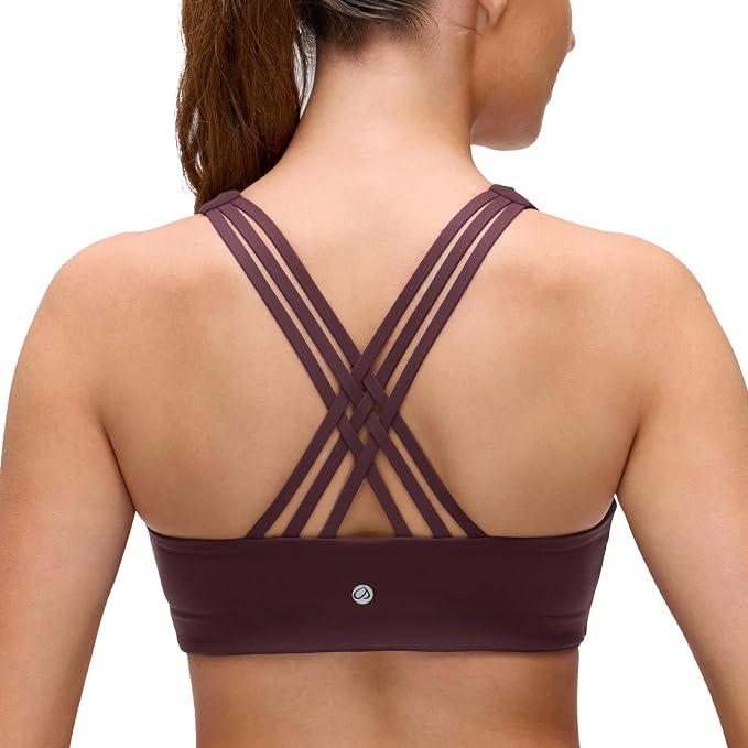 CRZ YOGA Butterluxe Multi-Strap Cross Back Sports Bras for Women - V Neck Padded Strappy Wireless Yoga Top