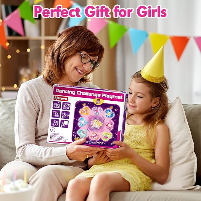 KIZZYEA Dance Mat Toys for 3, 4, 5, 6, 7, 8+ Year Old Girls, Music Dancing Pad with 7 Game Modes, LED Lights, Built-in Music, Adjustable Volume, Birthday Gifts for 3-12 Years Old Girls