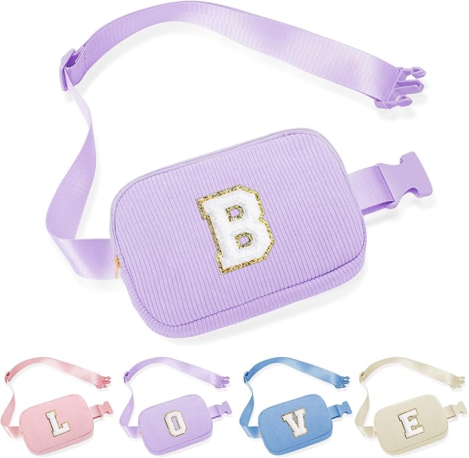 YOOLIFE Birthday Gifts for Kids, Small Crossbody Bag,Birthday Gifts for 3 4 5 6 7 8 9 10 11 12 13 Year Old Girl Kids Purple Initial Belt Bag Crossbody Bags for Teen Girls Sister Daughter (Purple B)