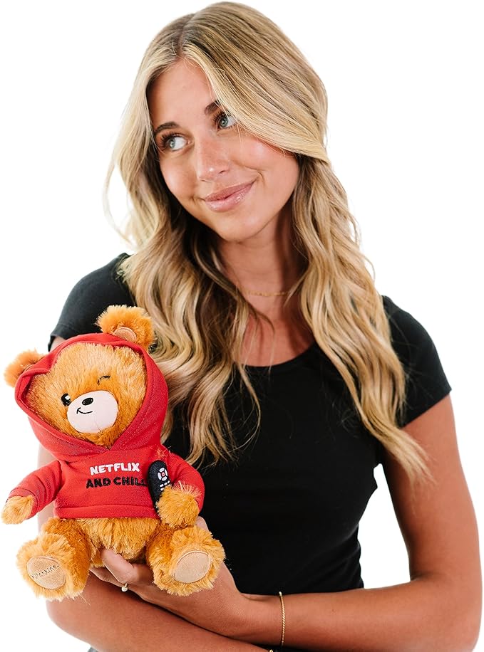 Teddy Bear Plushie - Netflix and Chill Sassy Stuffed Bear, Netflix Themed Gift, Teddy Bear Toy for Gifting