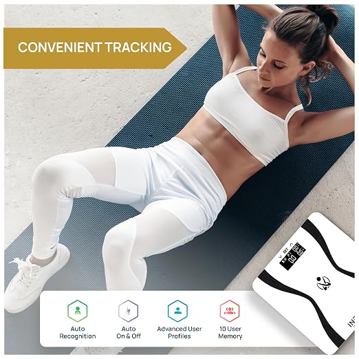 INEVIFIT Body-Analyzer Scale, Highly Accurate Digital Bathroom Body Composition Analyzer, Measures Weight, Body Fat, Water, Muscle & Bone Mass for 10 Users. Includes Batteries