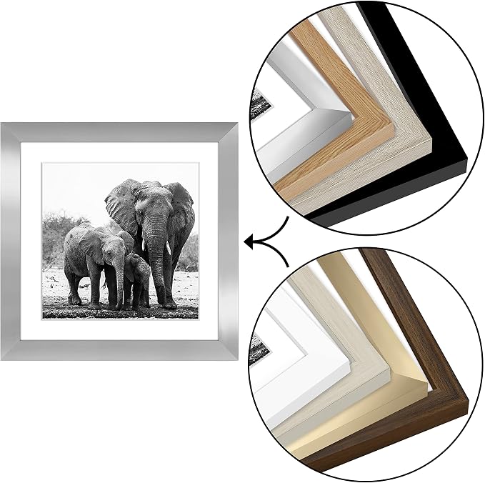 Americanflat 11x11 Picture Frame with Shatter-Resistant Glass - Use as 8x8 Frame with Mat or Display 11x11 Photo Without Mat - Signature Collection - Square Frames for Wall Display - Silver | Shatter-resistant glass, sawtooth hangers included, use with...