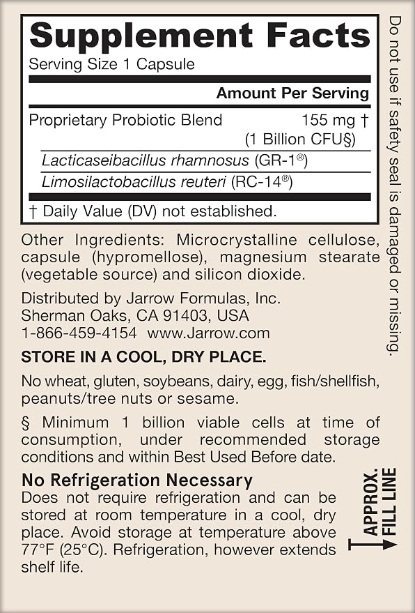 Jarrow Formulas Fem-Dophilus Vaginal Probiotics 1 Billion CFU with 2 Science-Backed Strains, Dietary Supplement for Vaginal & Urinary Tract Support, 30 Capsules, Up to a 30 Day Supply, Shelf-Stable