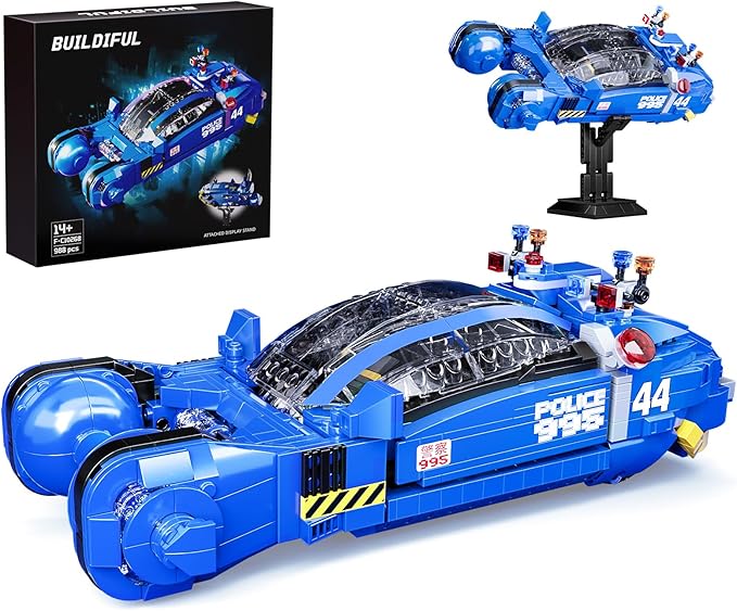 Police Spinner Car Building Set with Stand, Sports Car Blocks Toy, Compatible with Lego, Play and Display Car Building Kit, Ideals Gifts for Fans, Teens and Adults, Ages 12+ (988PCS)