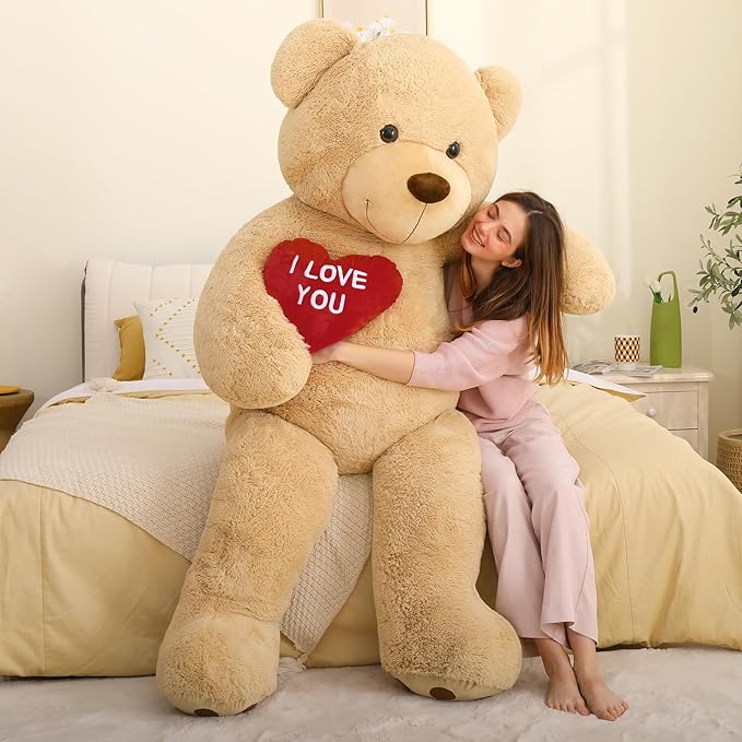 MaoGoLan Giant Teddy Bear - 6 Feet Red Heart Big Brown Stuffed Animal - Huge Valentines Teddy Bear for Loved Ones - Anniversary, Birthday