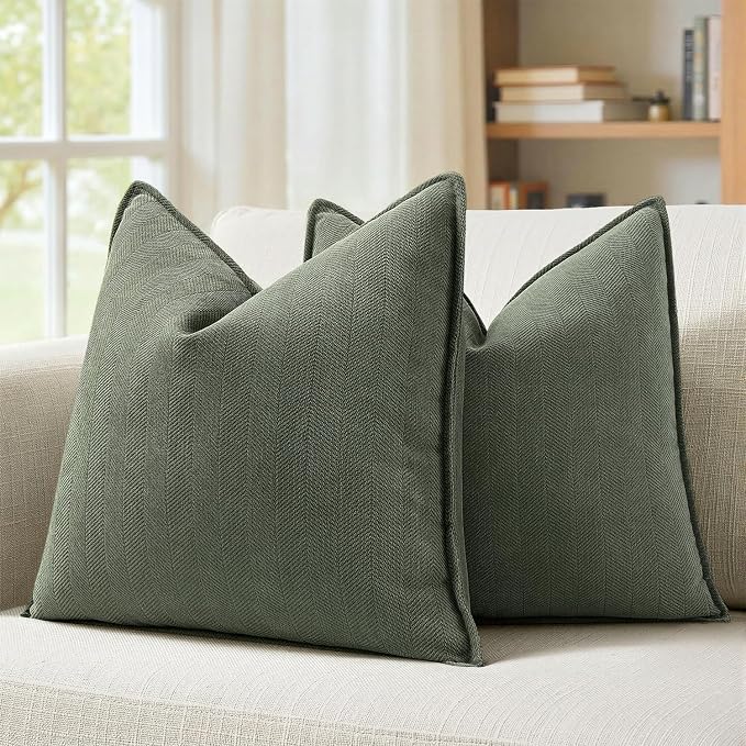 MIULEE Pack of 2 Army Green Decorative Chenille Pillow Covers 18x18 Inch | Soft Couch Throw Pillows,Farmhouse Cushion Covers with Elegant Design for Sofa,Bedroom,Living Room,Spring Home Decor