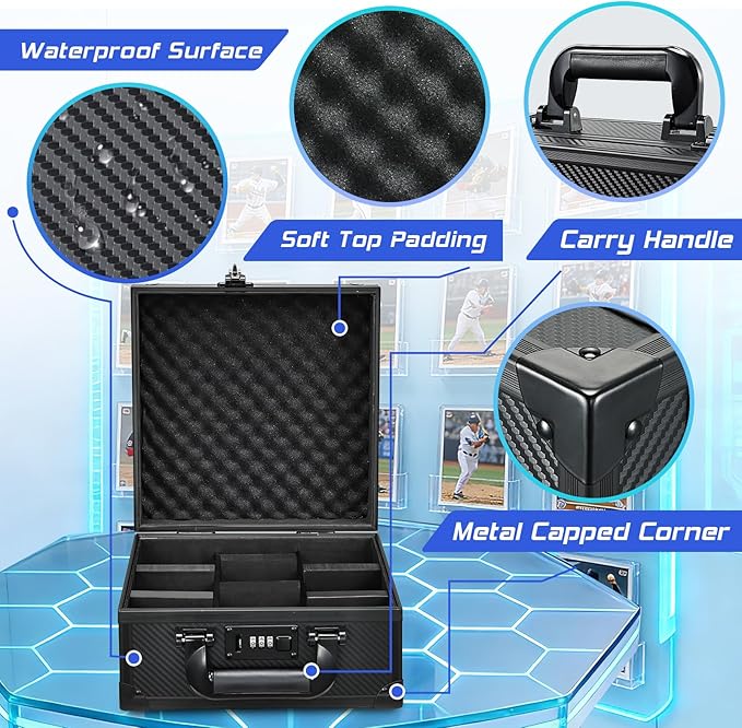 Card Storage Box for 3" x 4" 35pt Toploaders, Sports Cards Case with Lock, Trading Card Storage Box Holds 390 Top Loaders or 99 Magnetic Holders, Card Collection Box for Collectors