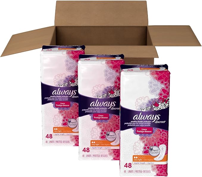 Always Discreet Incontinence Liners for Women, Very Light Absorbency, Regular Length , 144 count