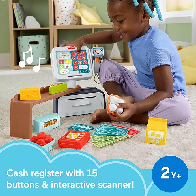 Fisher-Price Toddler Learning Toy Laugh & Learn Count & Shop Cash Register Play Store with 20 Pieces for Pretend Play Kids Ages 2+ Years