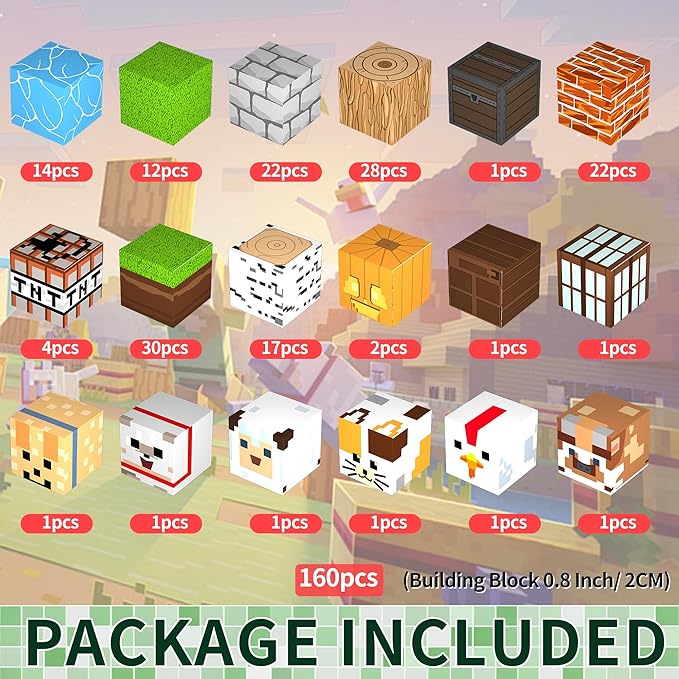 160PCS Magnetic Building Blocks Set - Creative Adventure Magnetic Building Cubes Playset for Kids 6-12, Build Forest House World STEM Magnet Building Toys for Boys Girls Birthday