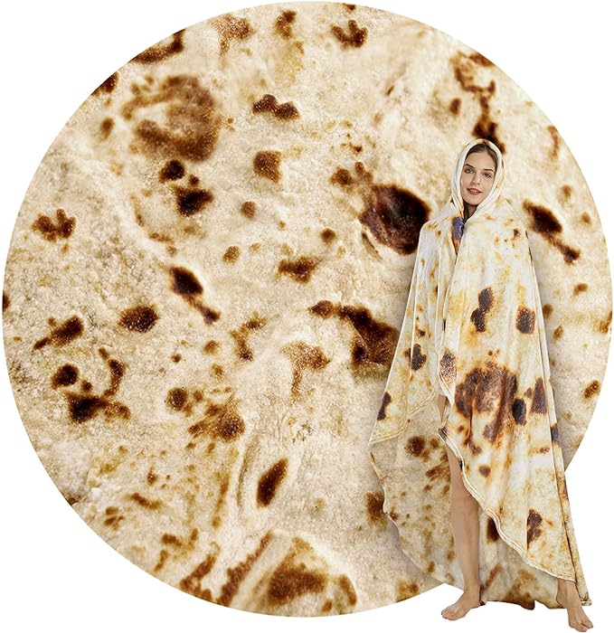 SeaRoomy 71 in Burrito Tortilla Blanket, Funny Large Throw Blanket, Brown | White Elephant Christmas Birthday Gifts, Gag Gifts for Women Men Teen Boys & Girls, Soft Fluffy Flannel, Double Sided