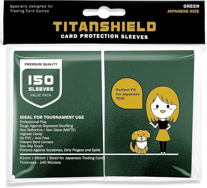 TitanShield (150 Sleeve/Green Small Japanese Sized Trading Card Sleeves Deck Protector for Yu-Gi-Oh, Cardfight!! Vanguard & More