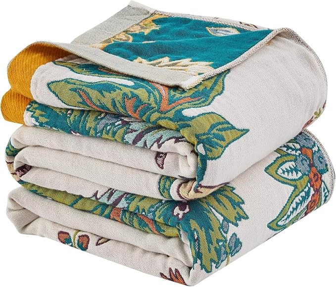 Boho Throw Blanket for Bed 100% Cotton Bohemian Blankets Ultra Soft Woven Muslin Decorative Blankets All Seasons Vintage Quilt Knitted Blanket for Sofa Chair(Beige, 90"x98")
