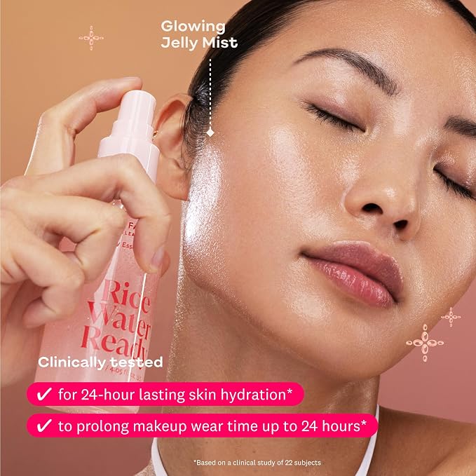 The Face Shop Rice Water Ready Glowy Essence Jelly Mist, Korean Skin Care, Skin Prep for Makeup with Peptides, Hydrating & Boosts Radiance