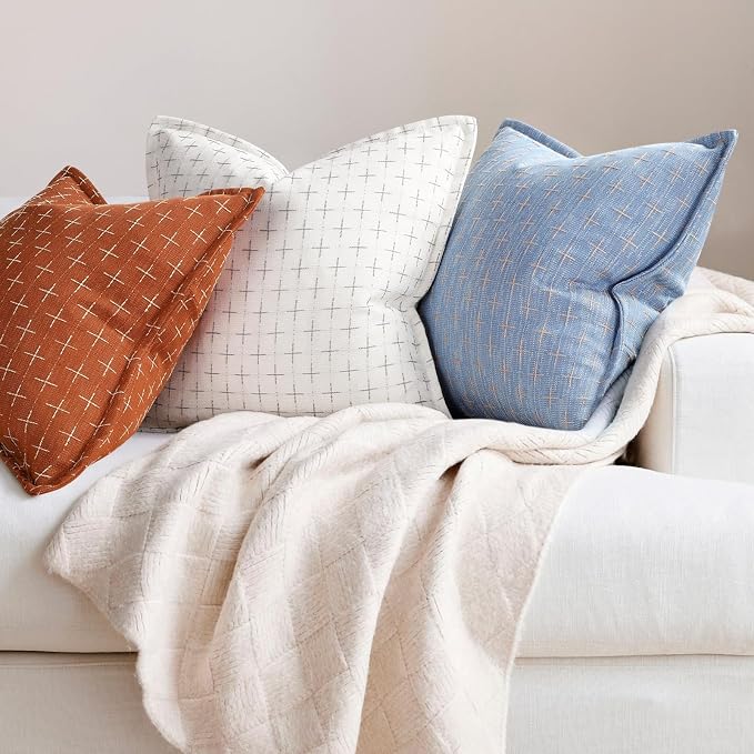 Fall Pillow Covers 18x18 Set of 2 Soft Polyester Textured Pillow Covers with Stylish Flange Edge Cozy Farmhouse Throw Pillows for Couch Bed Sofa Living Room