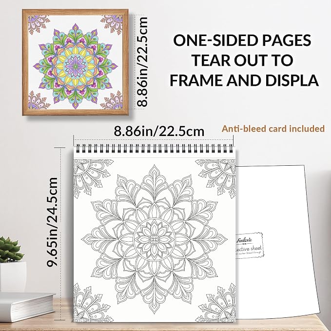 FUNLAVIE Adult Coloring Book - Mandala Coloring Books for Adults Relaxation and Teens Stress Relief, Large Print Spiral Bound Coloring Book for Women,Mandalas Style Mindfulness Stress-Free Patterns