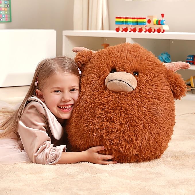 Original 16-Inch Large Highland Scottish Cow Plush Pillow Stuffed Animal Toy,Big Size Cute Soft Kawaii Hugging Cuddle Huggable Plushie,Gift for Kids