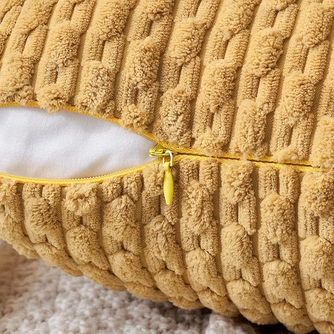 MIULEE Lumbar Decorative Throw Pillow Covers 12x20 Gold Textured Corduroy | Striped Pack of 2 Striped Pillow Covers Modern Farmhouse Home Decor for Couch Bed Sofa Living Room