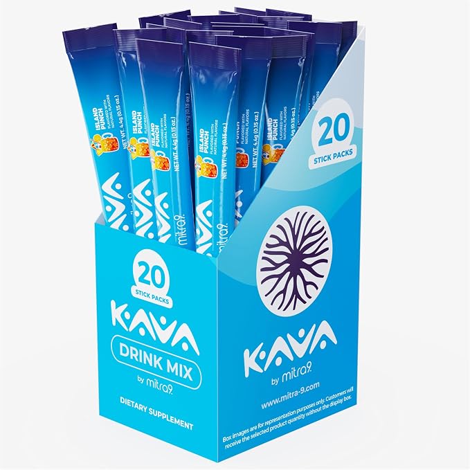 Mitra9 Kava Drink Mix | Island Punch | 20 Stick Packs | Kava Root Extract Powder for Relaxation & Stress Relief | Non-Alcoholic, Zero Calorie | Single-Serve Packets