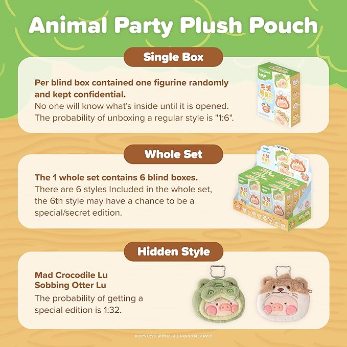 LuLu the Piggy Blind Box - 6PCS Plush Pouch Keychain Blind Boxes Coin Purse Cute Bag Pendant Mystery Box Collectible Toys Holiday Birthday Gifts, Whole Set