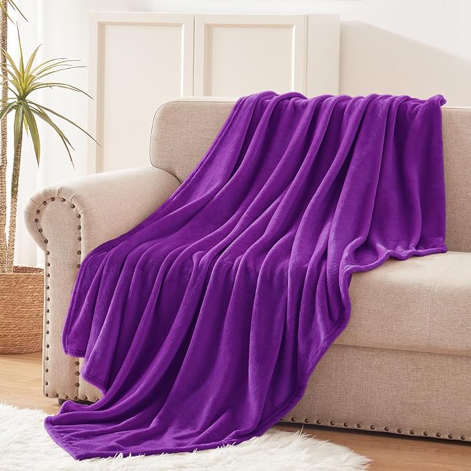 Exclusivo Mezcla Soft Fleece Throw Blanket for Couch, Purple | 50x60 Inches, Double-Sided Brushed Flannel, Lightweight Plush Cozy Blanket for Home Decor, All Season, Machine Washable