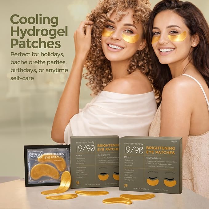 19/90 Under Eye Patches for Dark Circles & Puffiness – Hydrogel Eye Masks with Caffeine, Niacinamide & Collagen – Helps Reduce the Look of Bags & Fine Lines, Gold, (30 Pairs)