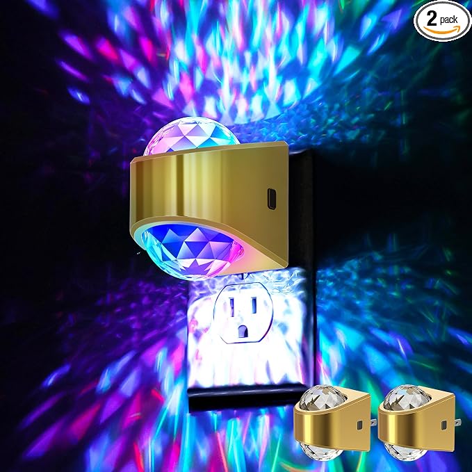 Night Light Plug into Wall, Color Changing Night Light for Kids | Gold Night Light Projector, 9-Color RGB Galaxy Nightlight with Dusk to Dawn for Bathroom, Home Gaming Room Decor Gifts, 2pack