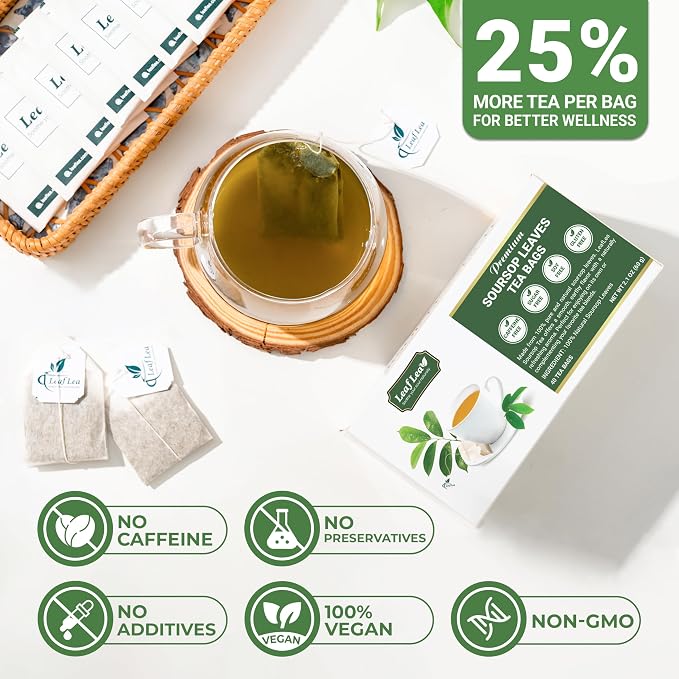 LeafLea Soursop Leaf Tea Bags, From Soursop Graviola Leaves, 240 Count | 100% Dried Soursop Leaves, Hoja Guanabana, Smooth And Earthy Flavor, Digestion Support, No Caffeine, Sugar-Free
