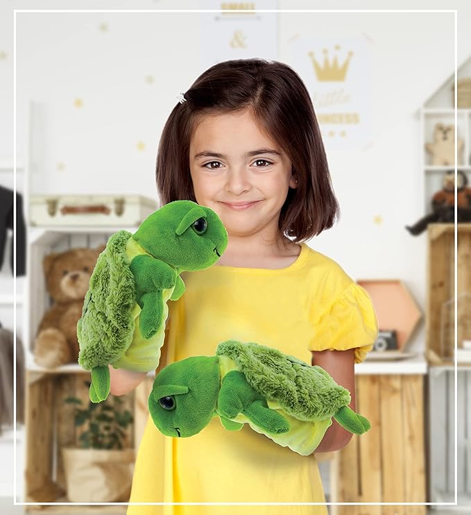 DolliBu Sea Turtle Hand Puppet - Super Soft Stuffed Animal Hand Puppets for Kids, Educational Hand Puppet Plush Toy for Kids and Adults, Ocean Life Animal Puppet for Teaching and Puppet Show - 10 Inch