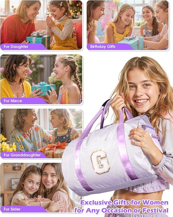 Gifts for Niece, Girls Travel Duffle Bag, Kids Initial Overnight Duffel Bags with Shoe Compartment, Personalized Dance Bag with Cosmetic Pouch, Birthday Gift for Granddaughter (Letter K)