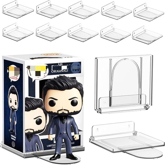 10-Pack Collapsible Acrylic Shelf, Compatible with Funko Pop Figure Collection Case (4.5" x 3.5") Or Display Case for Boxed Characters (Clear)